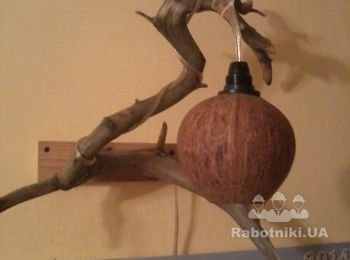 декоративный светильник для подсветки, материал - сосна+кокос