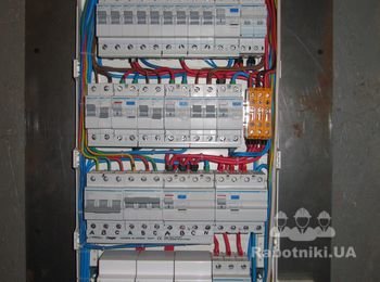 Внутренний вид основного электрического щита на 48 модулей, смонтированного для электроснабжения частного двухэтажного дома; Данный электрический щит, собран на базе продукции компании Hager (Германия);