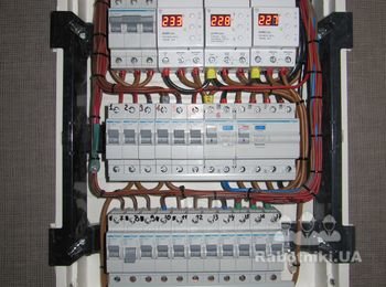 Внутренний вид электрического щита на 36 модулей, смонтированного для электроснабжения офиса компании; 
Данный электрический щит, собран на базе продукции компании Hager (Германия);