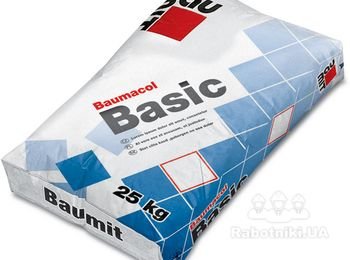 Клей для плитки Baumacol Basic (Баумит Бейсик) - для керамических, цементных, каменных плиток, мозаики, водо- морозостойкий. Модифицирована цементно-песчаная смесь гидравлического затвердения для тонкослойного приклеивания керамических плиток.