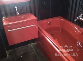 ванна черно-красная плитка с подсветкой цветной