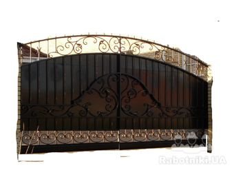 Ворота откатные и калитка с ковкой в Дымере